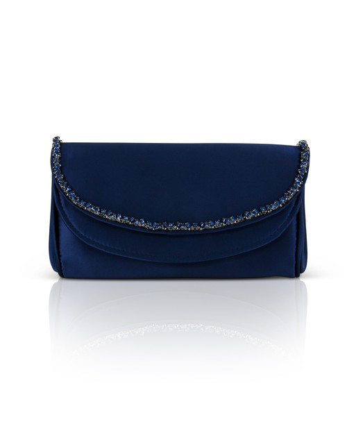 Navy | Talia Satin Double Flap Clutch with Crystal Trim
