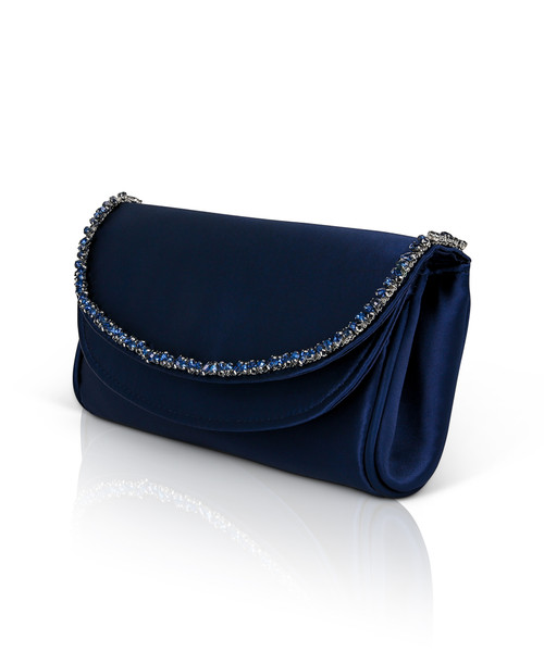 Navy | Talia Satin Double Flap Clutch with Crystal Trim