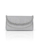 Silver | Talia Satin Double Flap Clutch with Crystal Trim