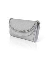 Silver | Talia Satin Double Flap Clutch with Crystal Trim