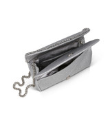 Silver | Talia Satin Double Flap Clutch with Crystal Trim