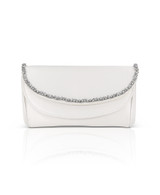 White | Talia Satin Double Flap Clutch with Crystal Trim