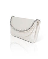 White | Talia Satin Double Flap Clutch with Crystal Trim