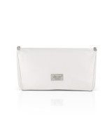 White | Talia Satin Double Flap Clutch with Crystal Trim