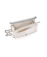 White | Talia Satin Double Flap Clutch with Crystal Trim
