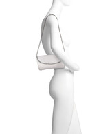 White | Talia Satin Double Flap Clutch with Crystal Trim