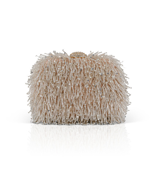 Champagne | Estelle Fully Beaded Fringe Minaudiere