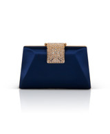 Navy | Amira Satin Faceted Trapezoid Minaudiere