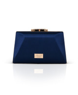 Navy | Amira Satin Faceted Trapezoid Minaudiere