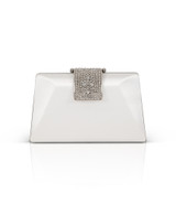 White | Amira Satin Faceted Trapezoid Minaudiere