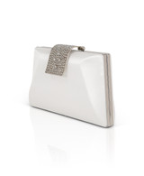 White | Amira Satin Faceted Trapezoid Minaudiere