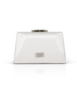 White | Amira Satin Faceted Trapezoid Minaudiere