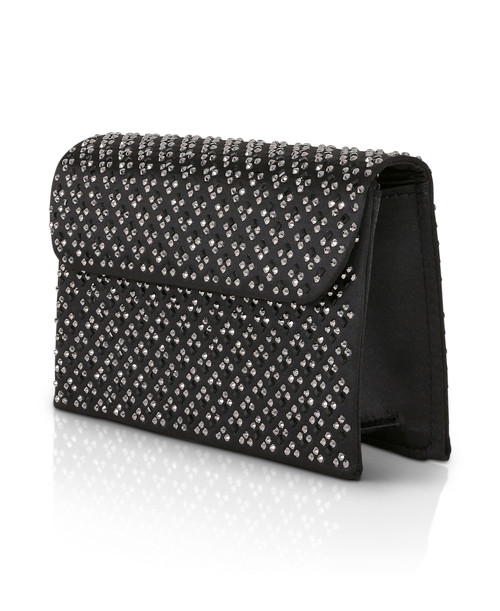 Black | Anna Edwardian Crystal Pattern Embellished Clutch