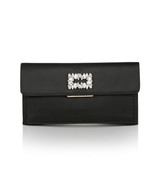 Black | Sarah Envelope Clutch with Crystal Brooch