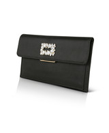 Black | Sarah Envelope Clutch with Crystal Brooch