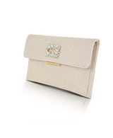 Gold | Sarah Envelope Clutch with Crystal Brooch