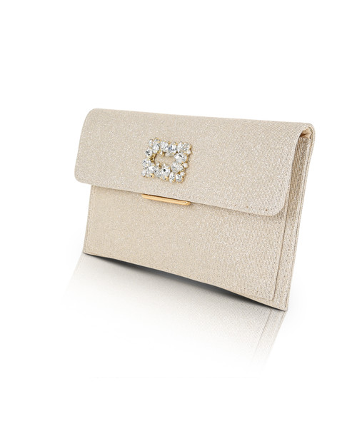 Gold | Sarah Envelope Clutch with Crystal Brooch