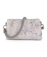 White | Aqua Floral Lace Pouch Clutch Front