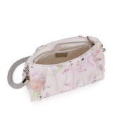 White | Aqua Floral Lace Pouch Clutch Open