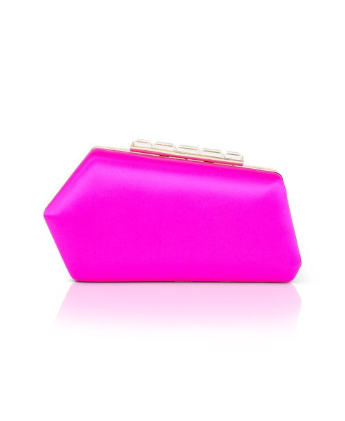 Neon Pink | Riley Satin Minaudiere with Crystal Bar Clasp Front