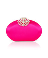 Hot Pink | Brianna Oval Satin Clutch Bag Front