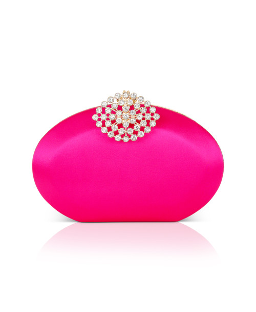 Hot Pink | Brianna Oval Satin Clutch Bag Front