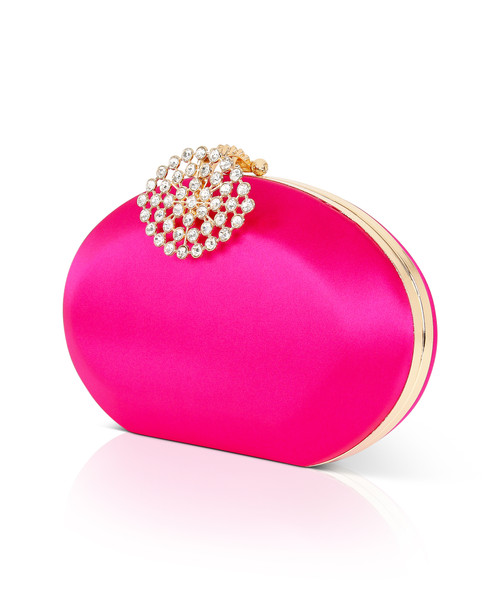 Hot Pink | Brianna Oval Satin Clutch Bag Side