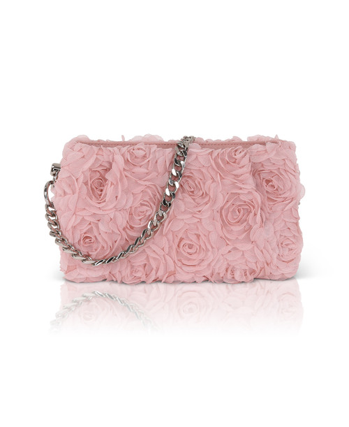 Dusty Pink | Anya Rosette Zipper Top Shoulder Clutch Front