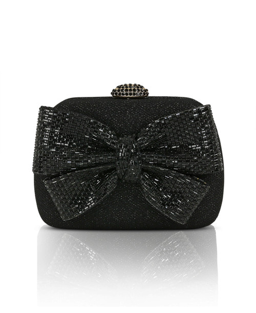 Black | Emmy Crystal Bow Minaudiere Front