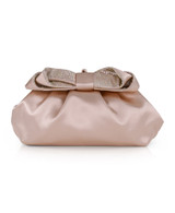 Champagne | Posey Satin Bow Pouch Clutch Front