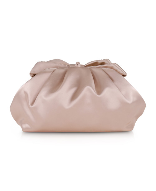 Champagne | Posey Satin Bow Pouch Clutch Back