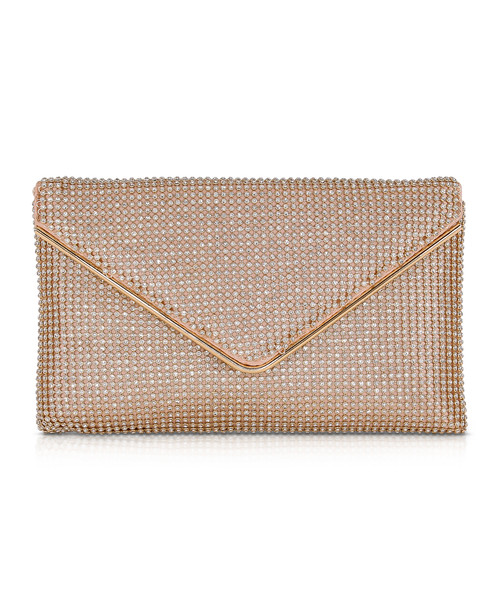 Gold | Noemi Crystal Envelope Clutch Front