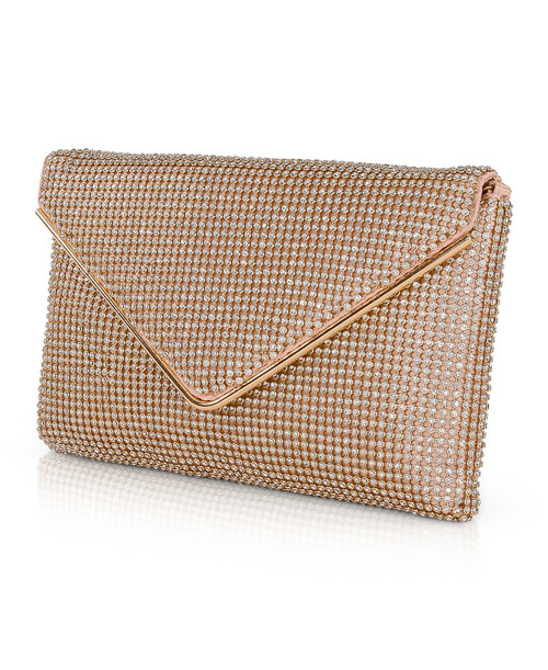 Gold | Noemi Crystal Envelope Clutch Side