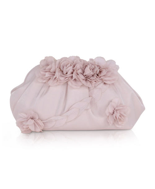 Champagne | Lottie Floral Applique Pouch Clutch Front