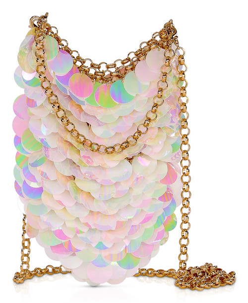 White | Nori AB Sequin Mini Pouch Crossbody Front