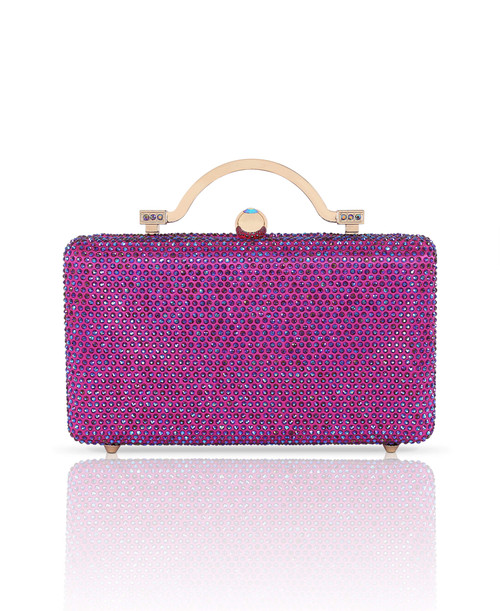 Neon Pink | Jude Crystal Top Handle Minaudiere Front