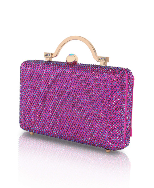 Neon Pink | Jude Crystal Top Handle Minaudiere Side