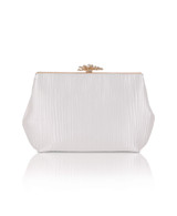 White | Arden Jacquard Satin Pouch Clutch Front