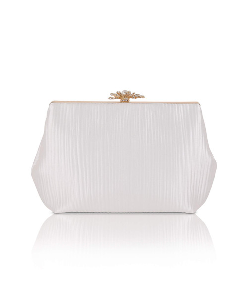 White | Arden Jacquard Satin Pouch Clutch Front