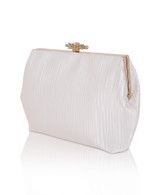 White | Arden Jacquard Satin Pouch Clutch Side