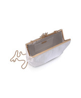 White | Arden Jacquard Satin Pouch Clutch Open