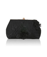 Black | Lila Floral Applique Pouch Clutch Front