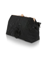 Black | Lila Floral Applique Pouch Clutch Side