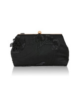Black | Lila Floral Applique Pouch Clutch Back