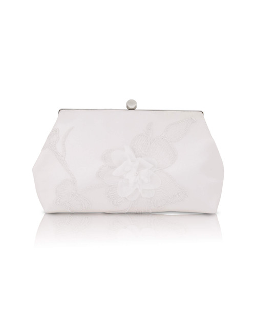 Ivory | Lila Floral Applique Pouch Clutch Front