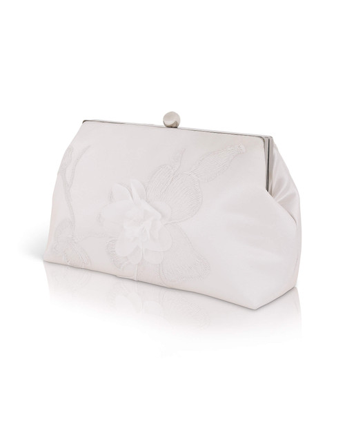 Ivory | Lila Floral Applique Pouch Clutch Side