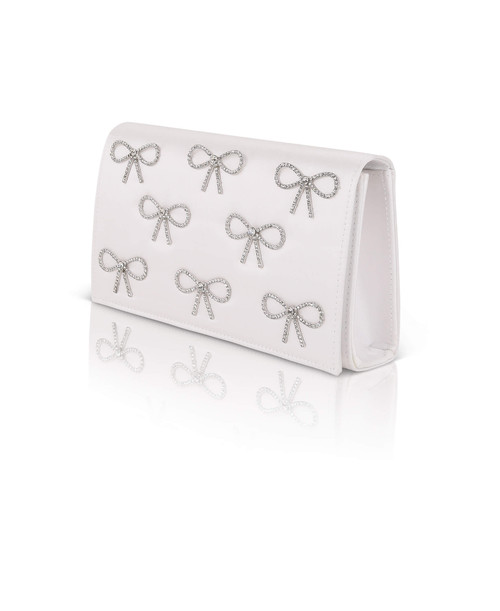 White | Julie Bow Embellished Flap Clutch Side