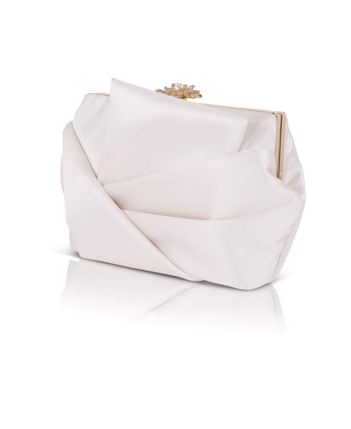 Ivory | Caroline Satin Origami Pouch Clutch  Side