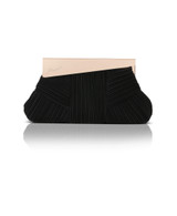 Black | Millie Mini Pleated Satin Pouch Front