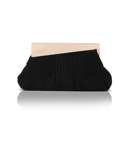 Black | Millie Mini Pleated Satin Pouch Front